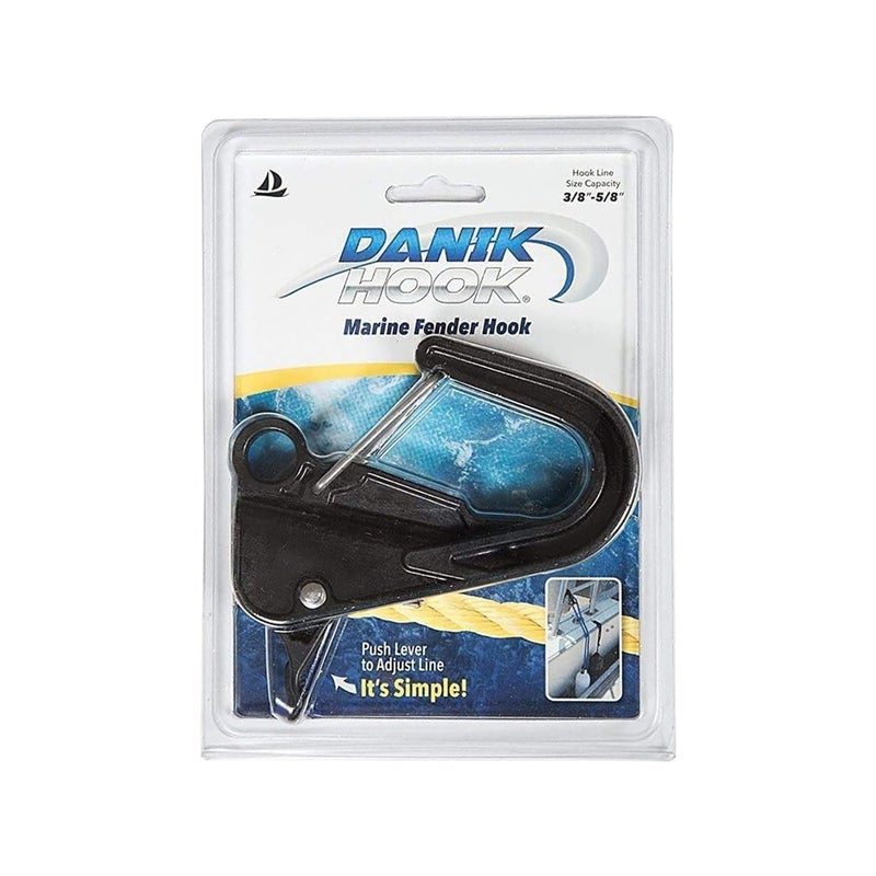 Danik Hook Marine Fender Hook â€“ Adjustable Boat Fender Hanger (Made in USA) â€“ No Knots Needed, High-Strength Composite for 3/8"â€“5/8" Line, Fits Up to 1 1/4" Rails (Fender Line Not Included) - Black - Image 1